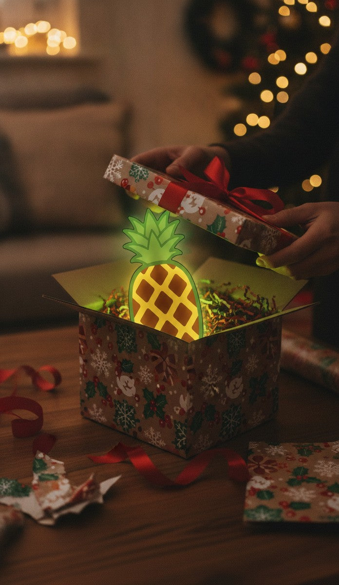 Ananas LED-Lampe als Geschenk beim Auspacken