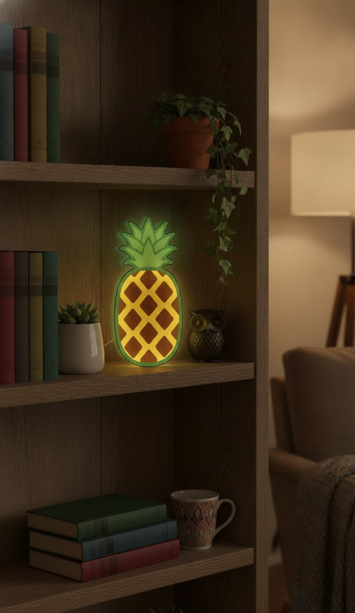 Ananas LED-Lampe im Bücherregal