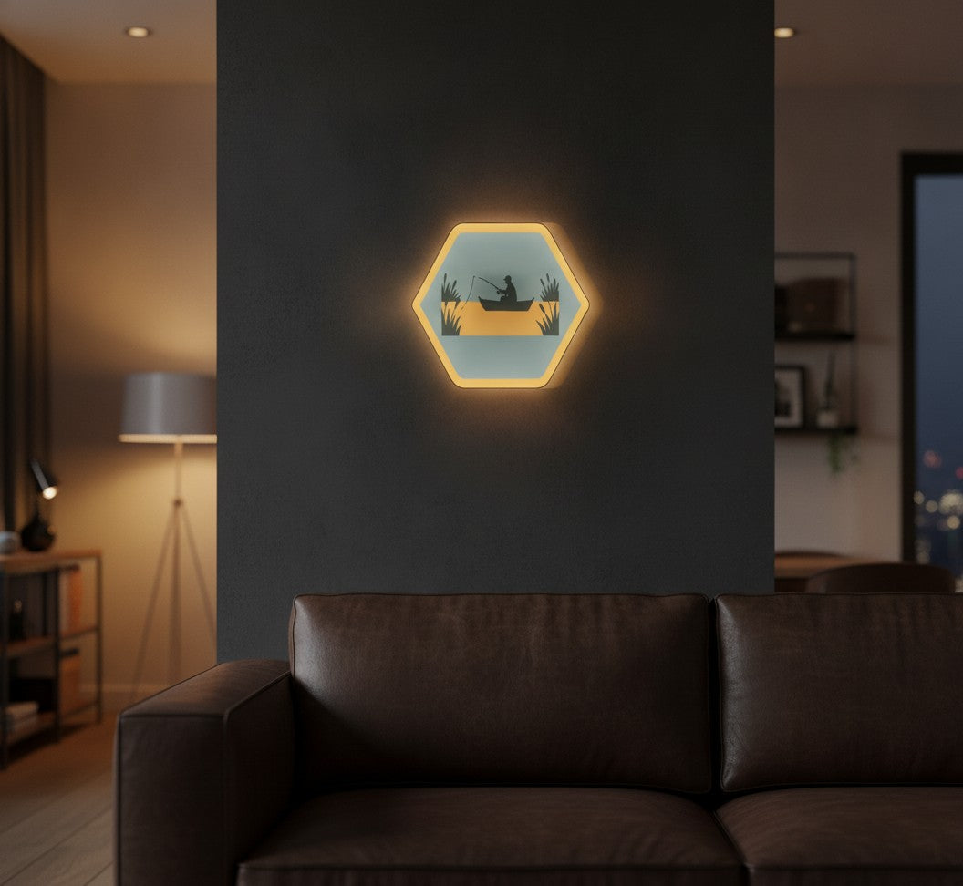 Angler im Boot LED-Lampe an der Wand im Wohnzimmer