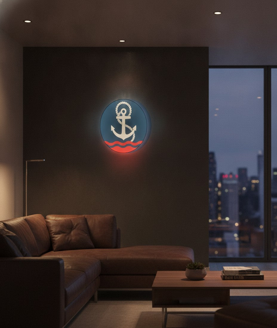 Anker LED-Lampe an der Wand im Wohnzimmer