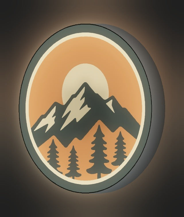 Berge mit Sonne LED-Lampe leuchtend