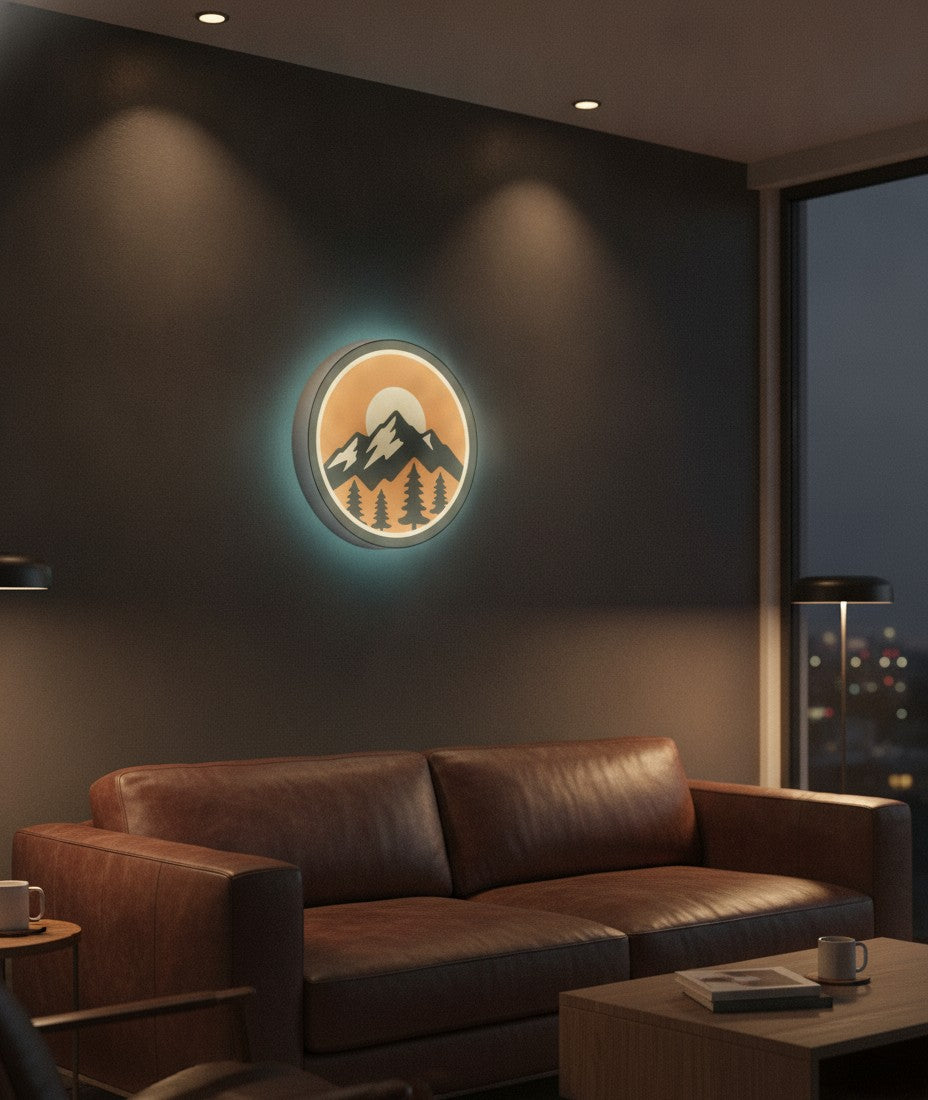 Berge mit Sonne LED-Lampe an der Wand im Wohnzimmer