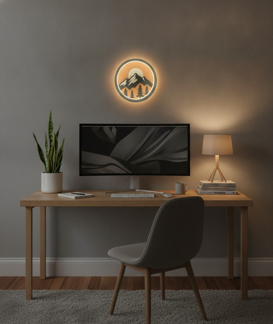 Berge mit Sonne LED-Lampe im Homeoffice