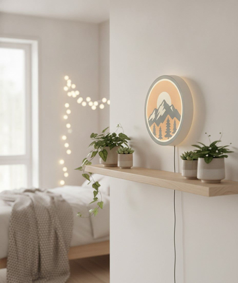 Berge mit Sonne LED-Lampe im Schlafzimmer