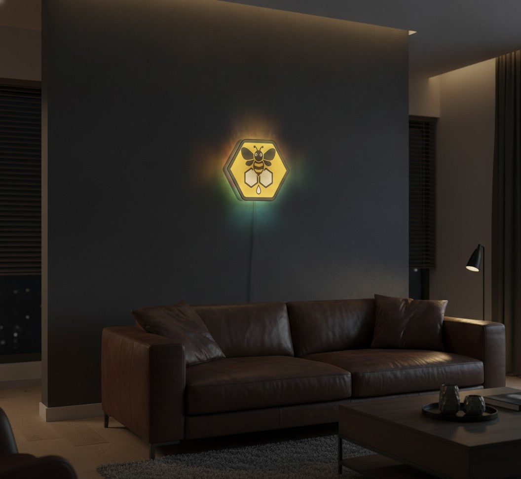 Biene mit Waben LED-Lampe an der Wand im Wohnzimmer
