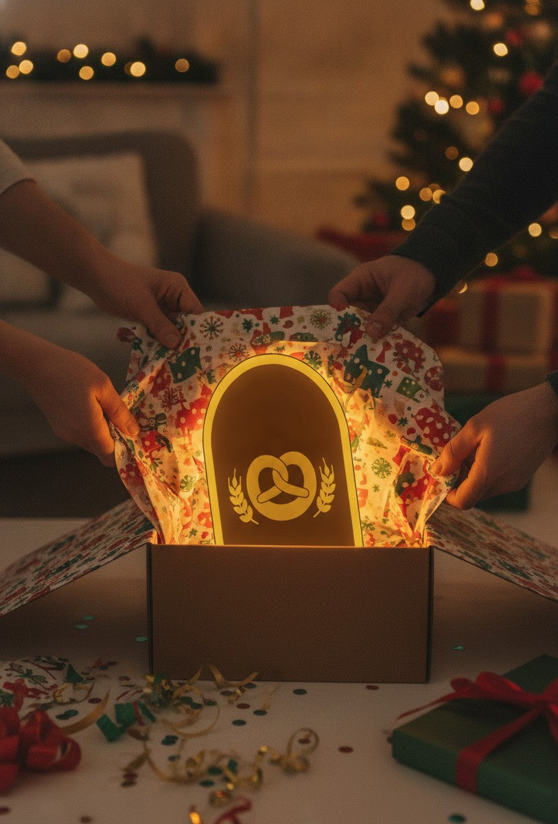 Brezel LED-Lampe als Geschenk beim Auspacken