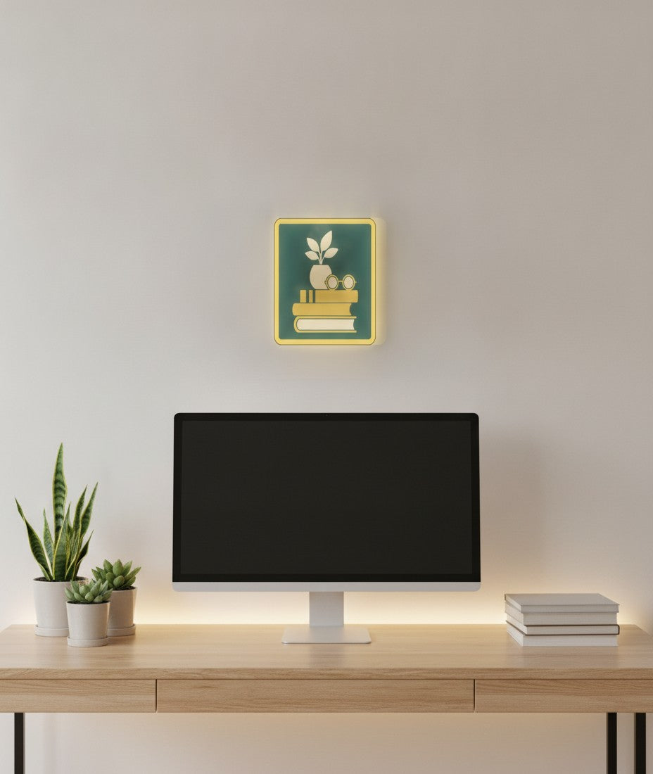 Bücherstapel LED-Lampe im Homeoffice