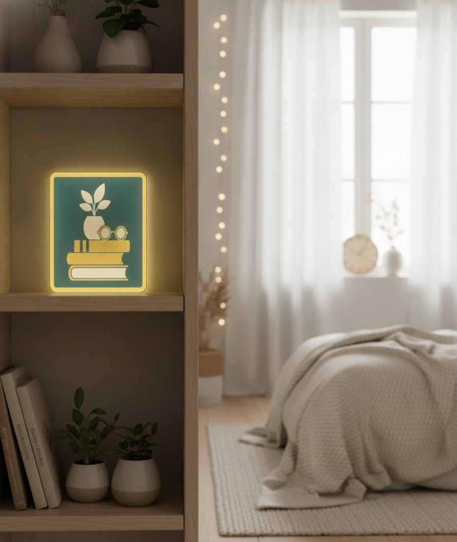 Bücherstapel LED-Lampe im Schlafzimmer