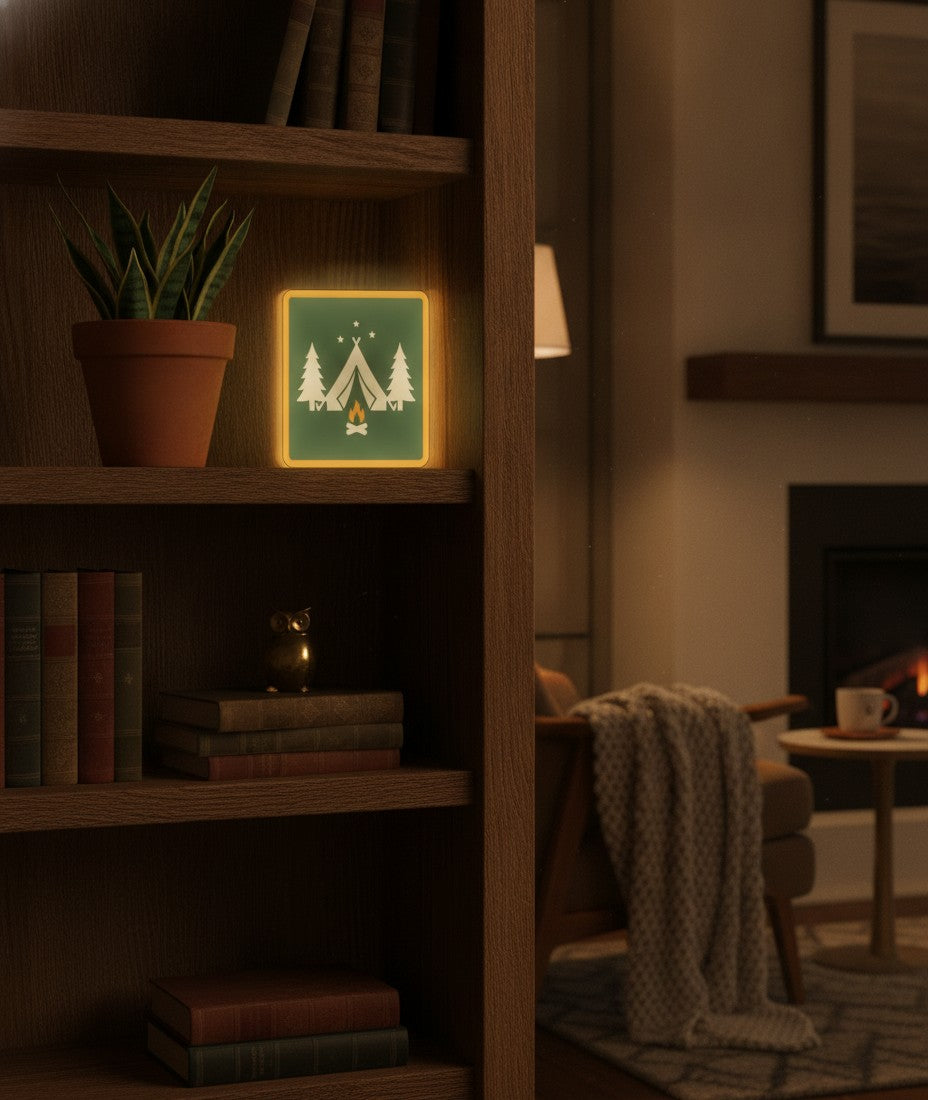 Camping LED-Lampe im Bücherregal