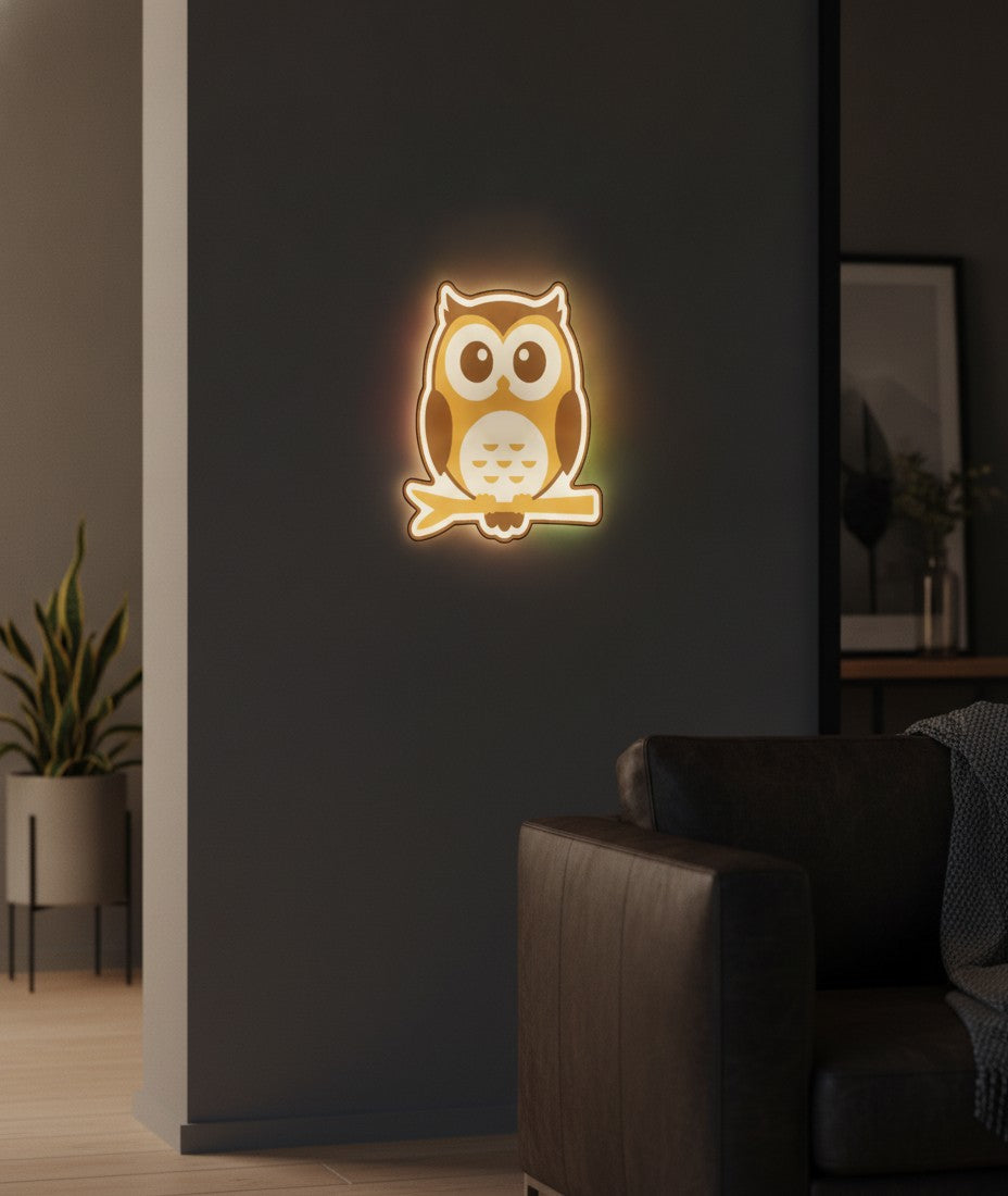 Eule auf dem Ast LED-Lampe an der Wand im Wohnzimmer