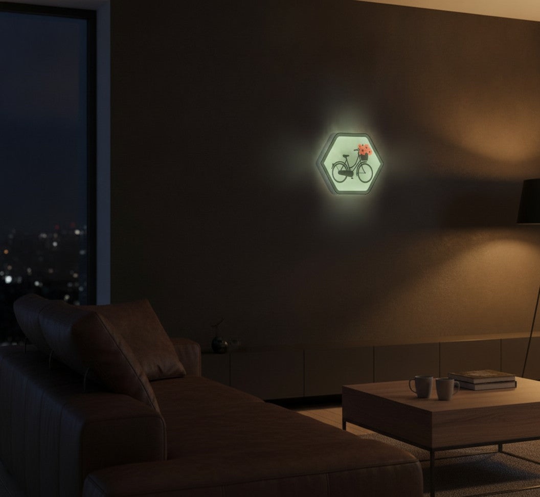 Retro-Fahrrad LED-Lampe an der Wand im Wohnzimmer