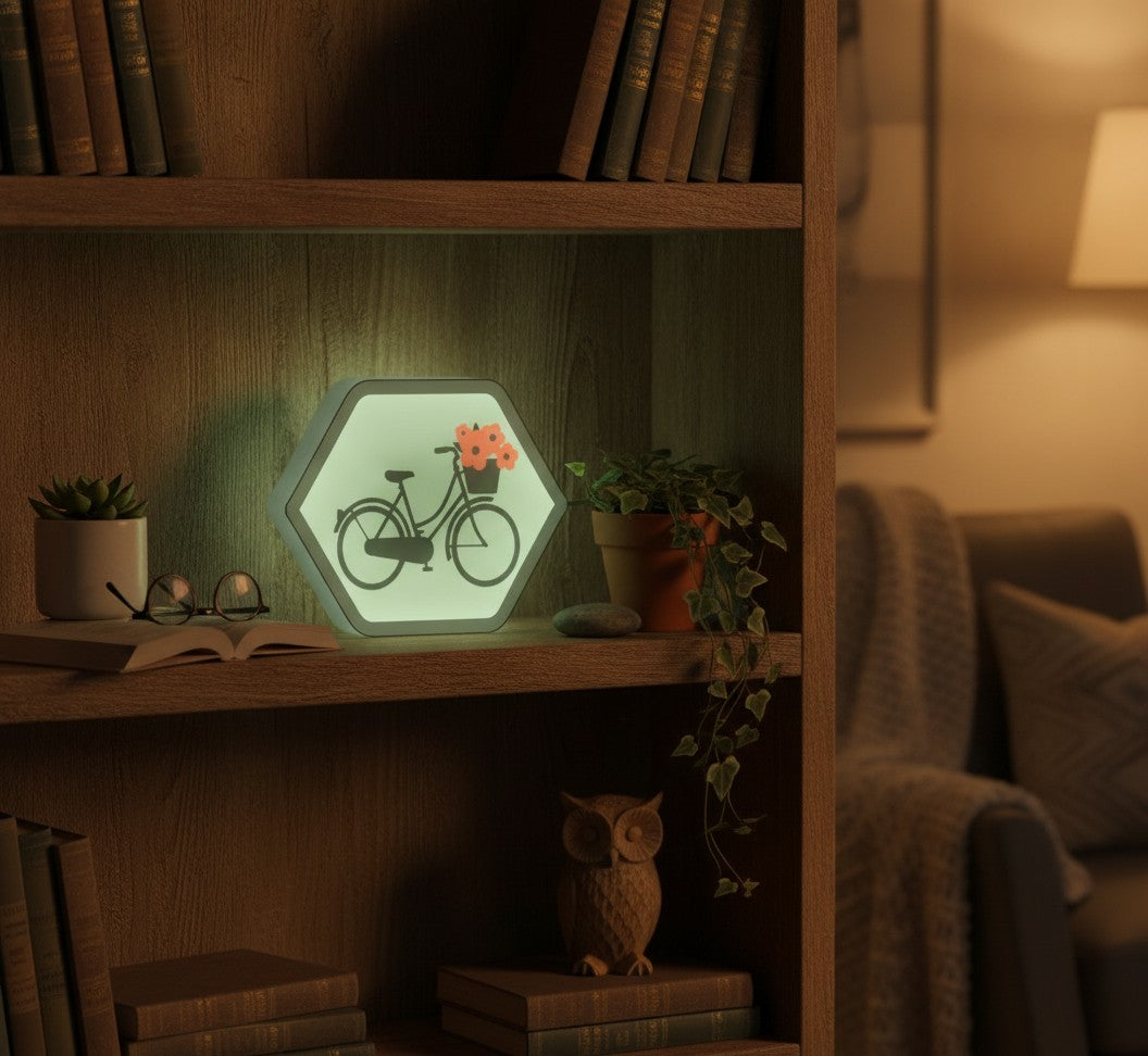 Retro-Fahrrad LED-Lampe im Bücherregal