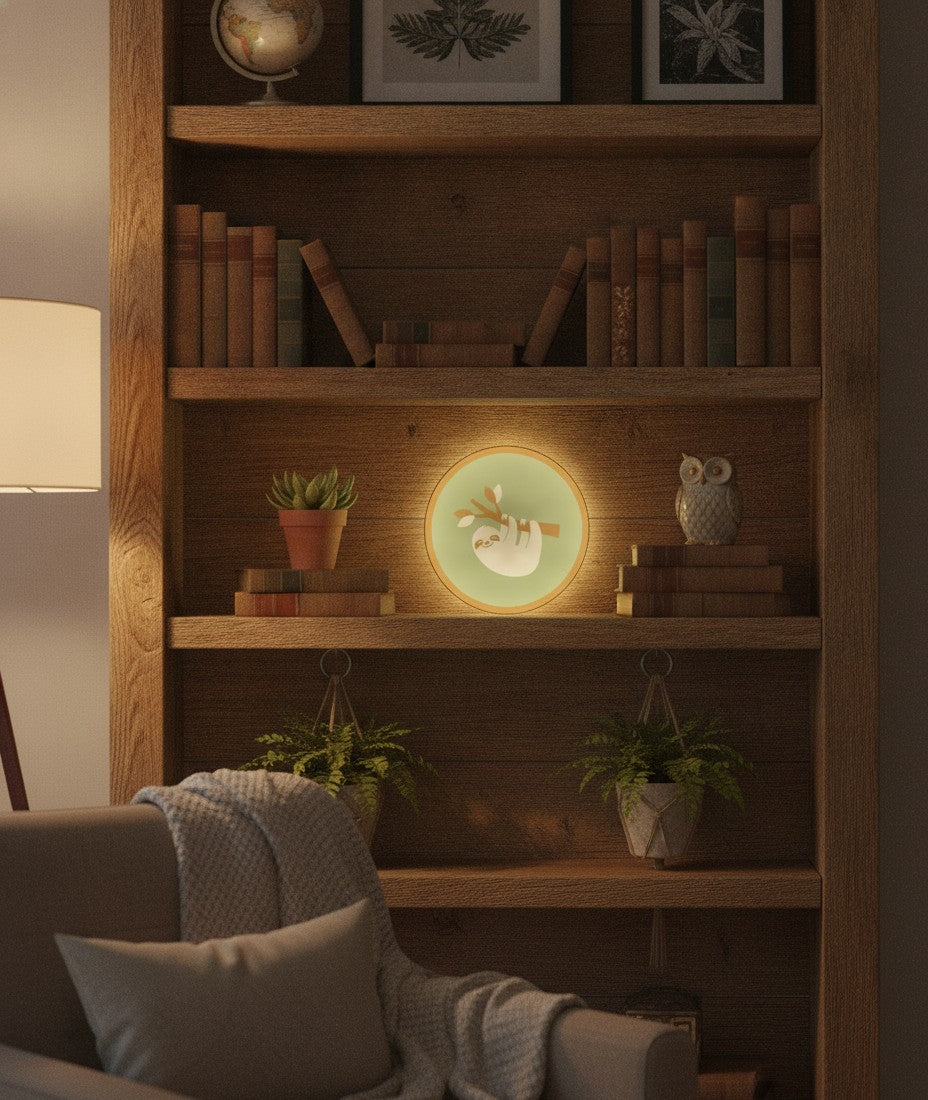 Faultier am Ast LED-Lampe im Bücherregal