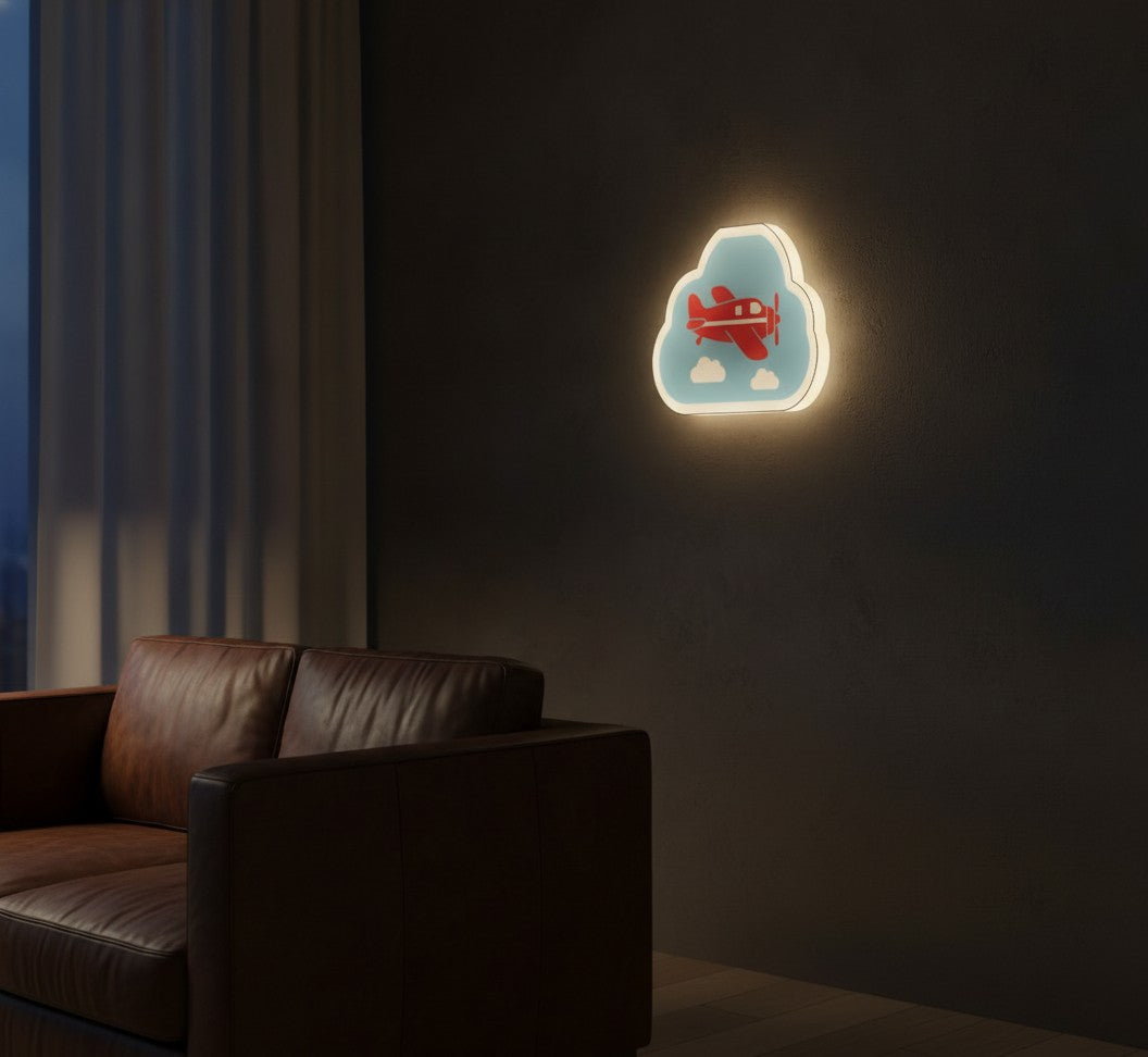 Propellerflugzeug LED-Lampe an der Wand im Wohnzimmer