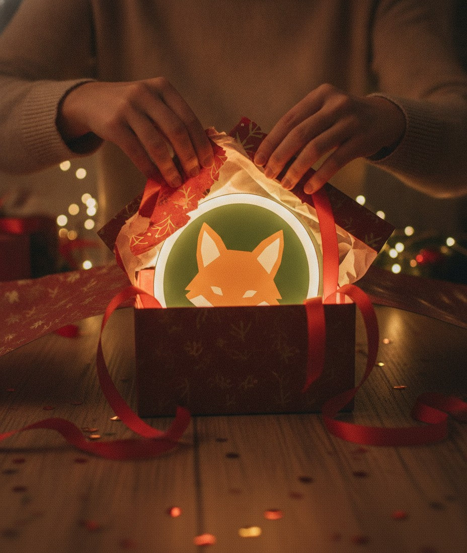 Fuchs LED-Lampe als Geschenk beim Auspacken