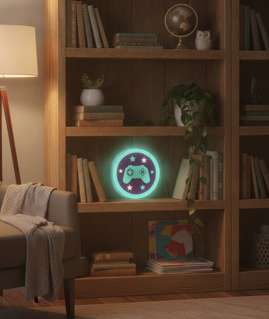 Gaming-Controller LED-Lampe im Bücherregal