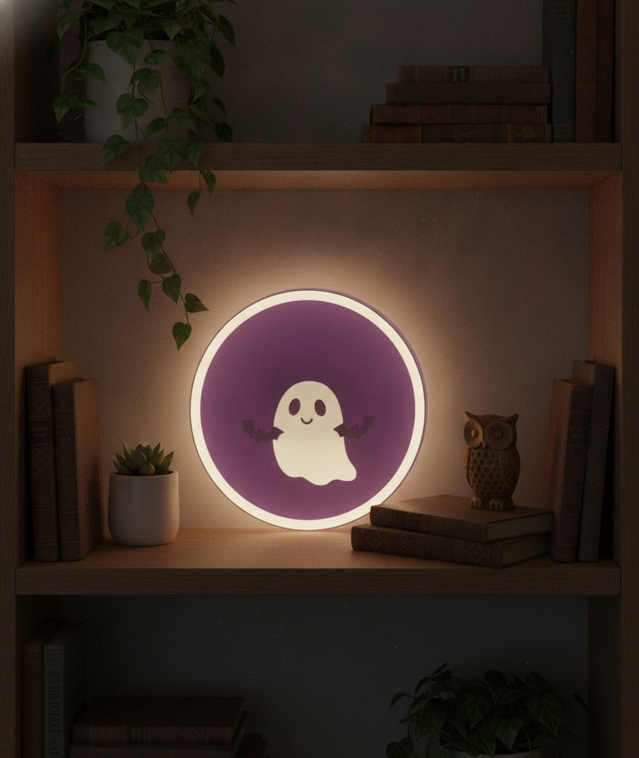 Kleines Gespenst LED-Lampe im Bücherregal
