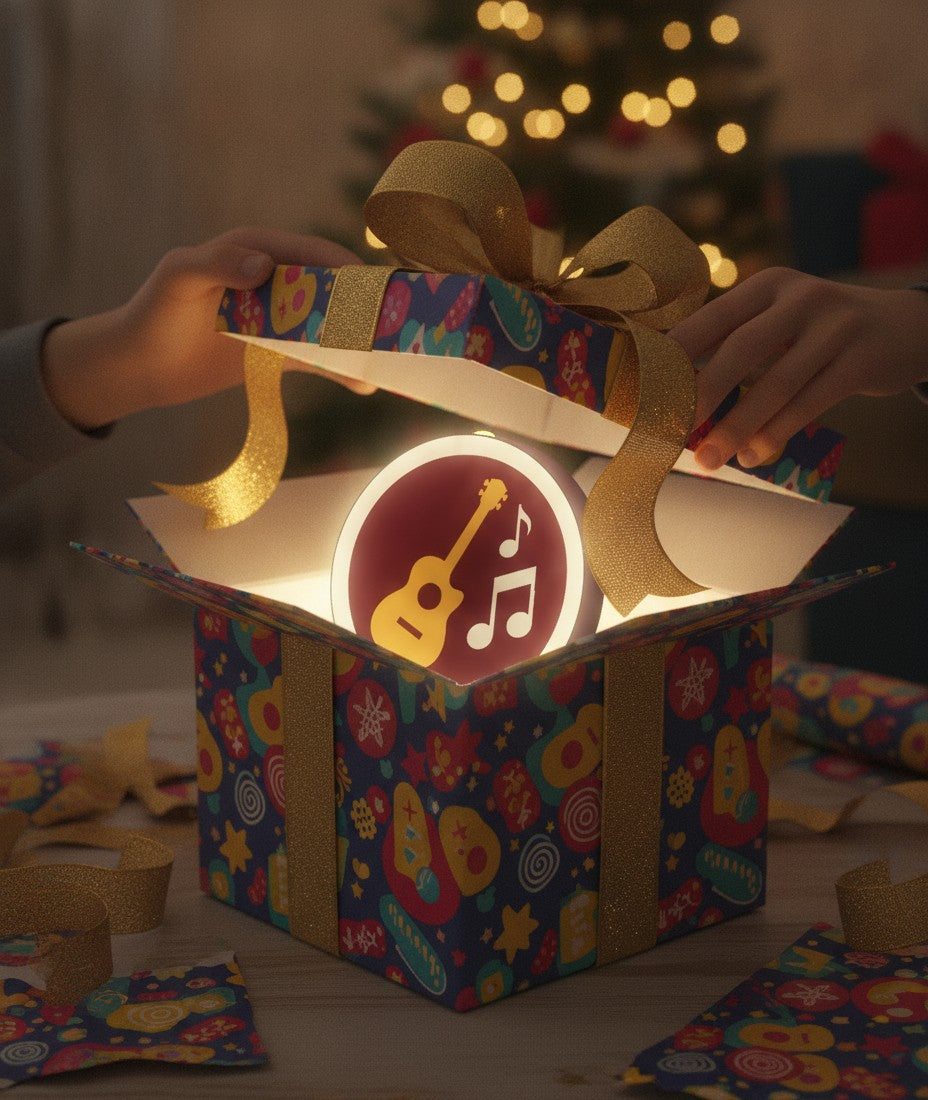 Gitarre LED-Lampe als Geschenk beim Auspacken