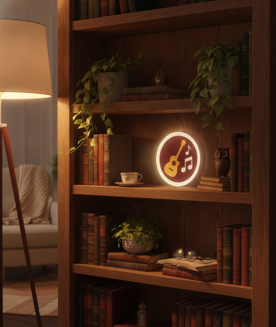 Gitarre LED-Lampe im Bücherregal