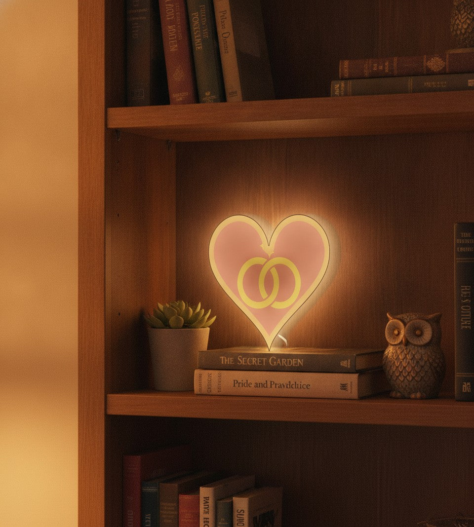 Hochzeitsringe LED-Lampe im Bücherregal