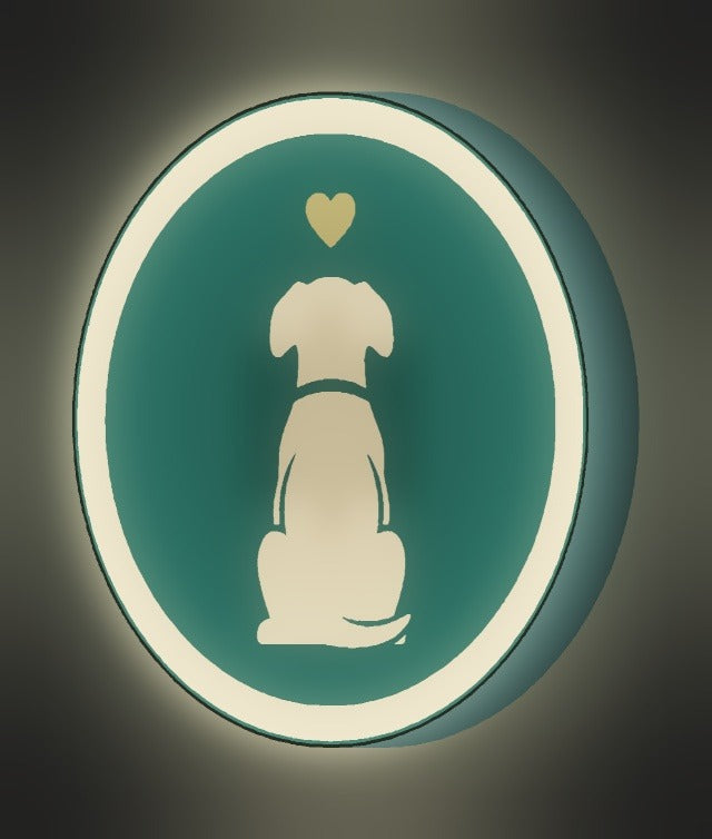 Hund mit Herz LED-Lampe leuchtend