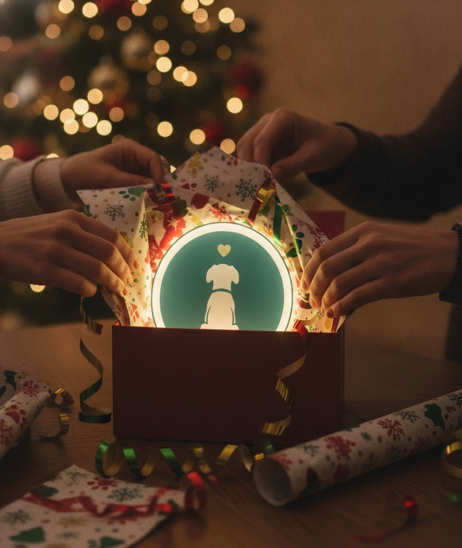 Hund mit Herz LED-Lampe als Geschenk beim Auspacken
