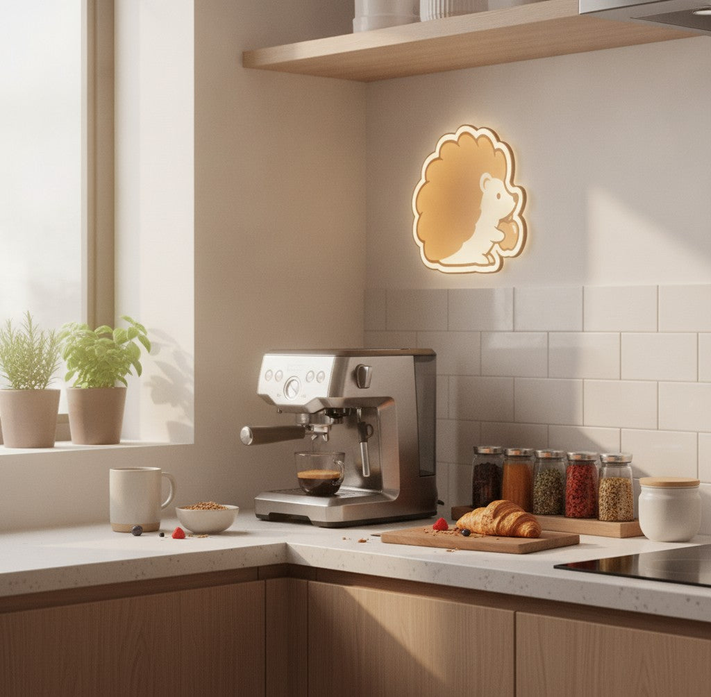 Igel mit Apfel LED-Lampe in der Küche