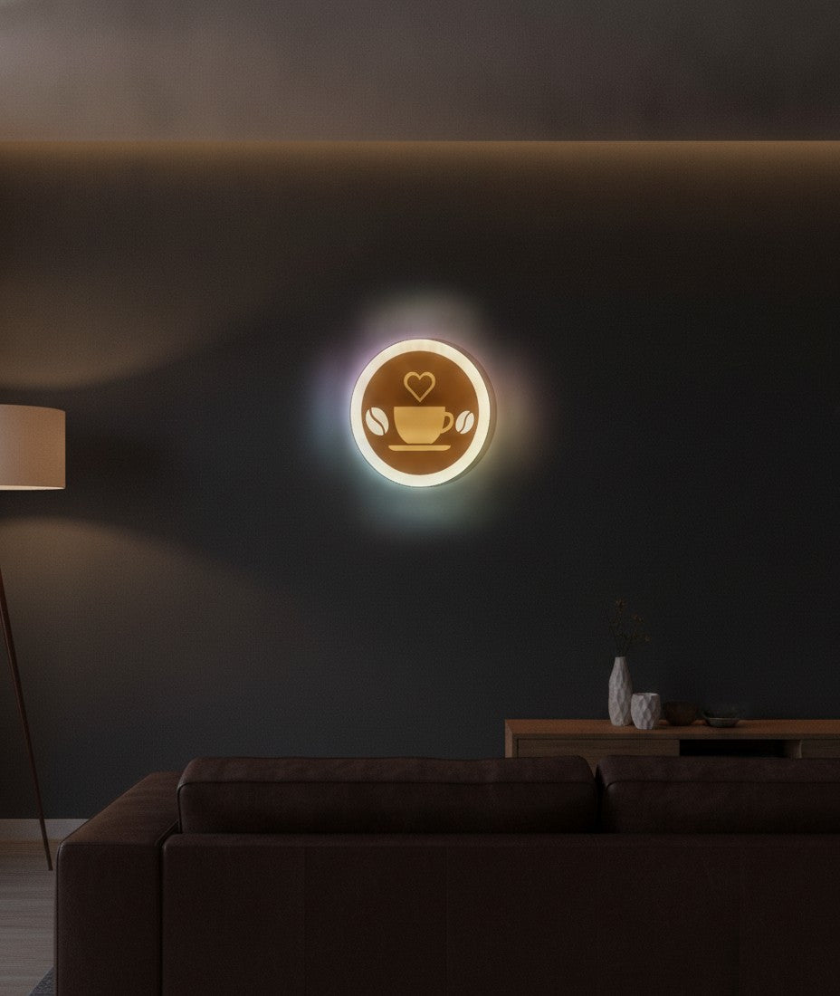Kaffeetasse LED-Lampe an der Wand im Wohnzimmer