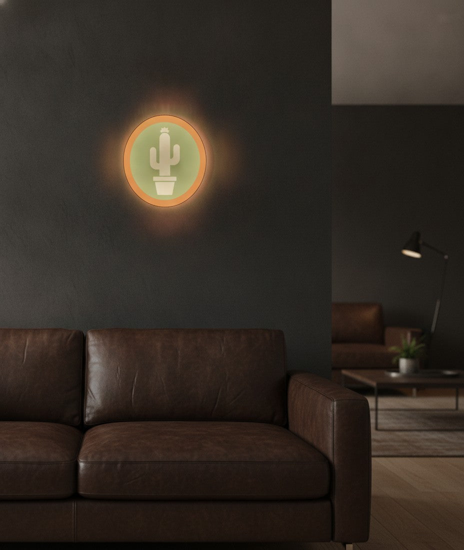 Kaktus LED-Lampe an der Wand im Wohnzimmer