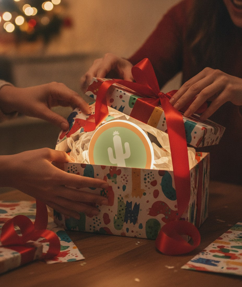 Kaktus LED-Lampe als Geschenk beim Auspacken