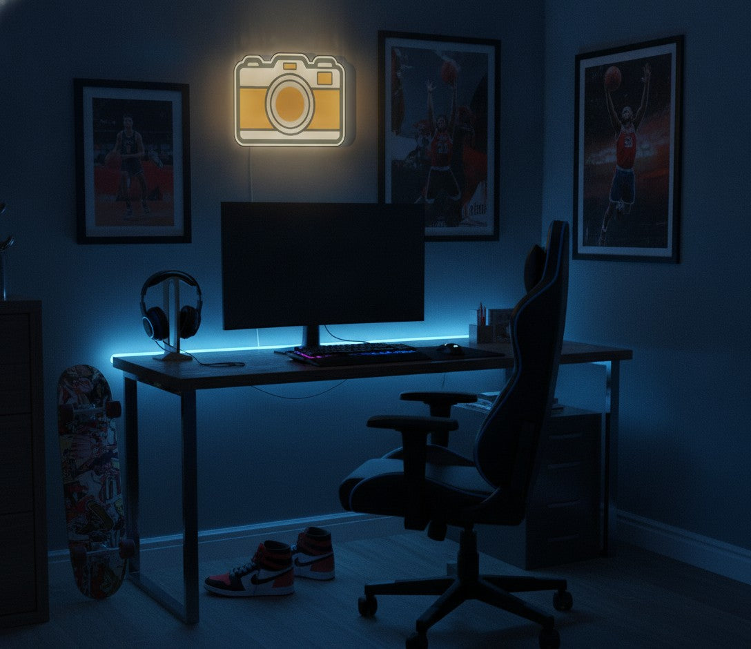 Retro-Kamera LED-Lampe im Jugendzimmer