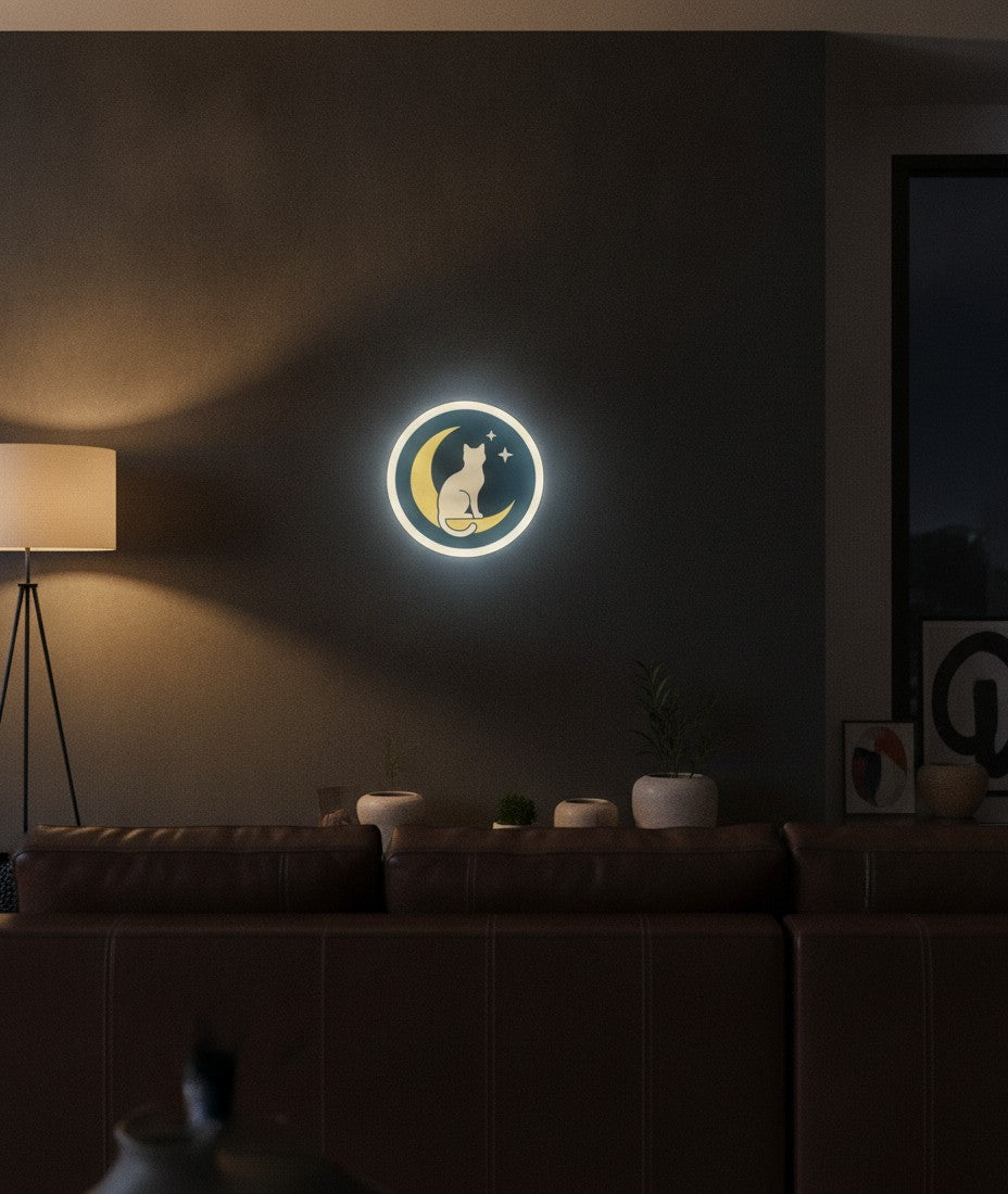 Katze auf dem Mond LED-Lampe an der Wand im Wohnzimmer