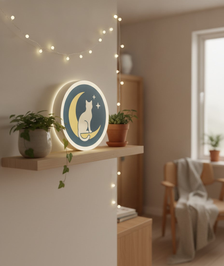 Katze auf dem Mond LED-Lampe im Schlafzimmer