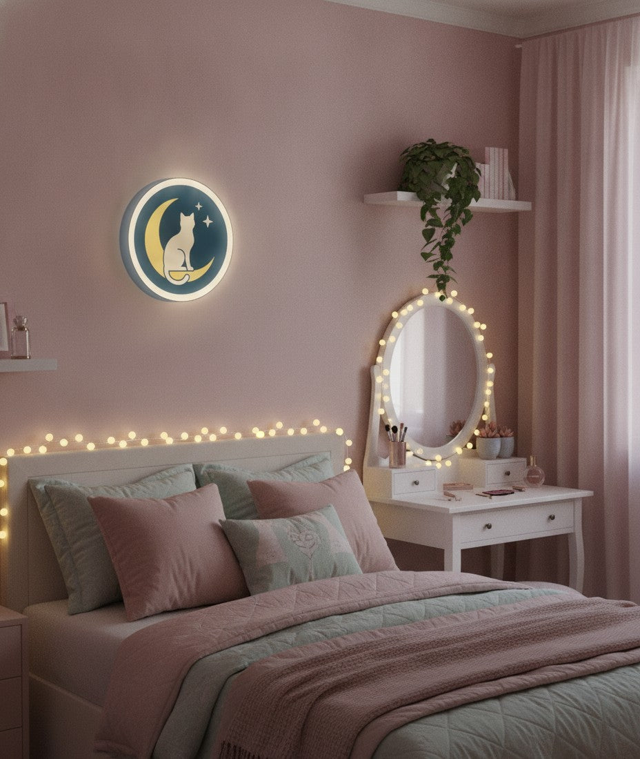 Katze auf dem Mond LED-Lampe im Jugendzimmer