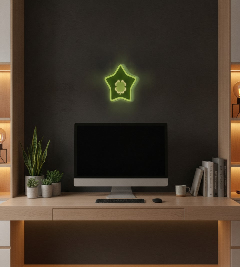 Glücksklee LED-Lampe im Homeoffice