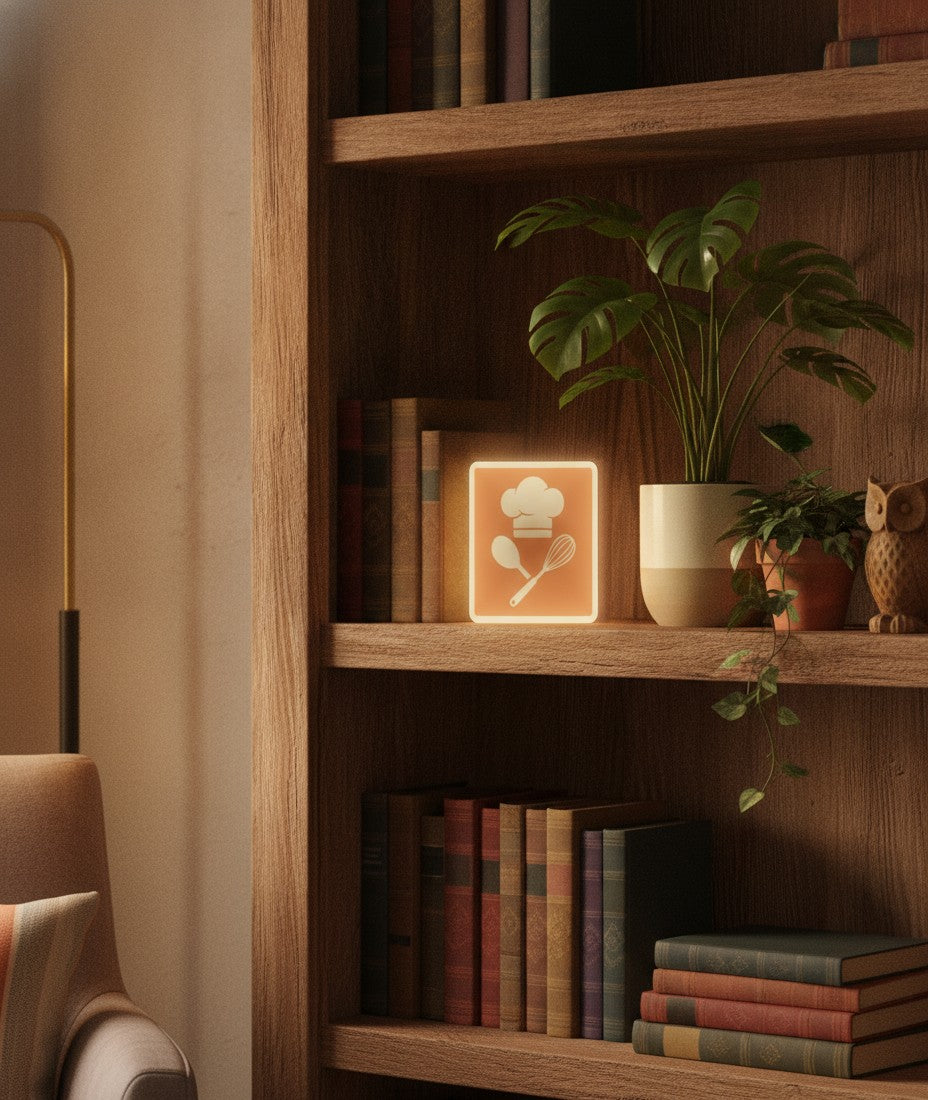 Kochmütze LED-Lampe im Bücherregal
