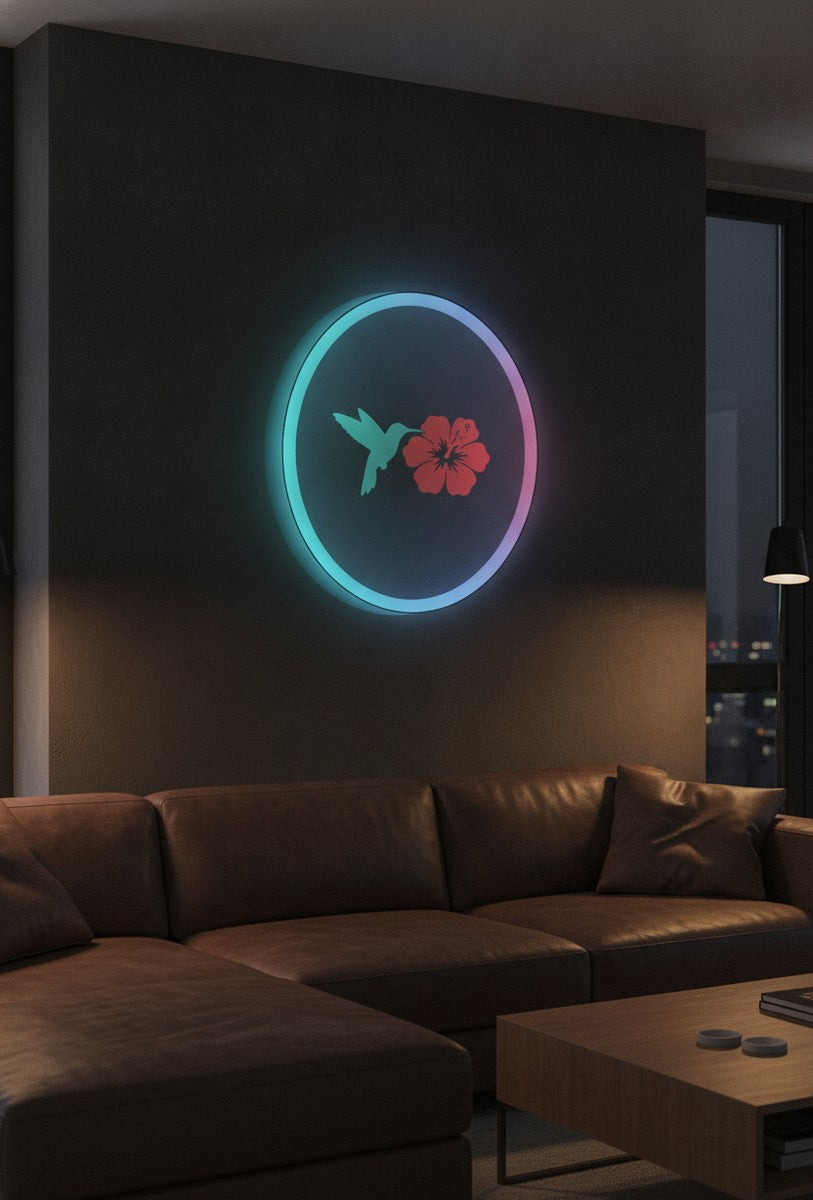 Kolibri mit Blüte LED-Lampe an der Wand im Wohnzimmer