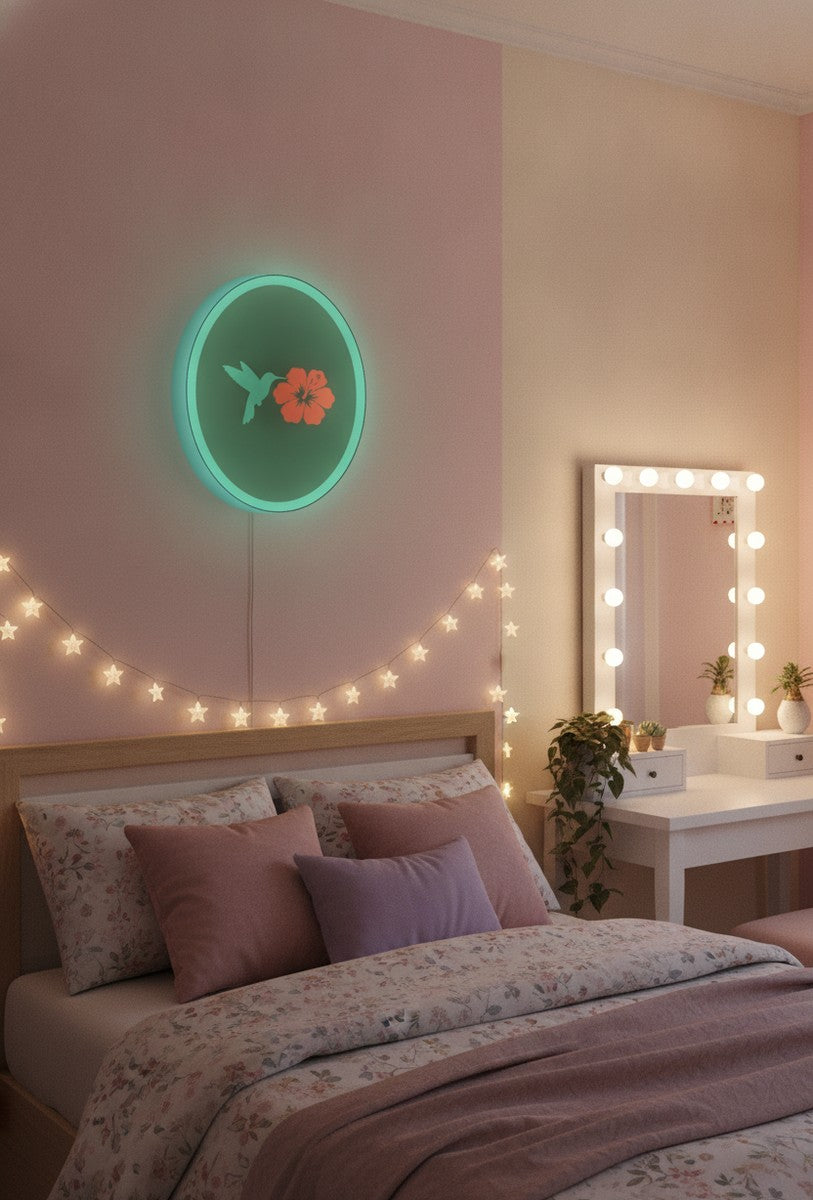 Kolibri mit Blüte LED-Lampe im Jugendzimmer