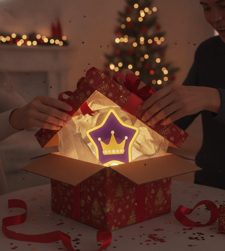 Krone LED-Lampe als Geschenk beim Auspacken
