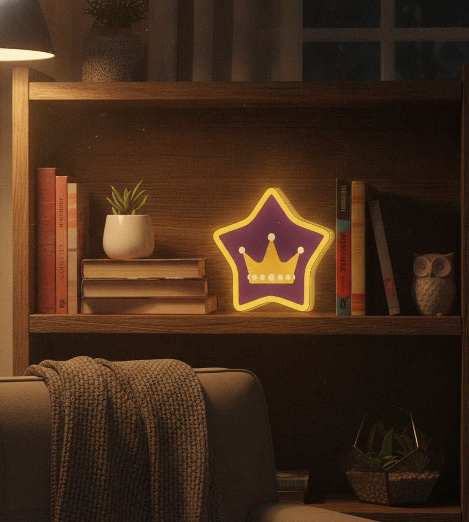 Krone LED-Lampe im Bücherregal