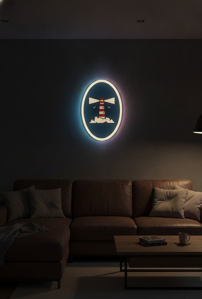 Leuchtturm LED-Lampe an der Wand im Wohnzimmer