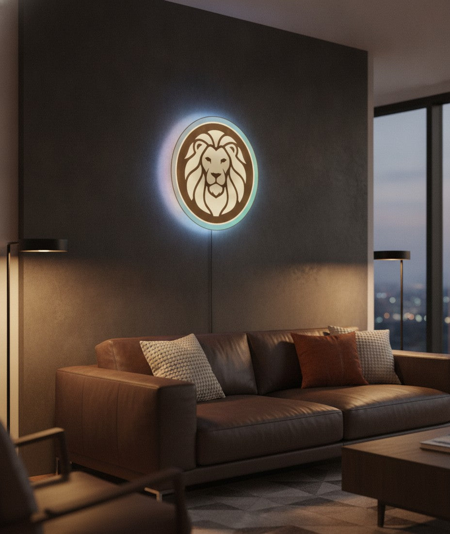 Löwe LED-Lampe an der Wand im Wohnzimmer