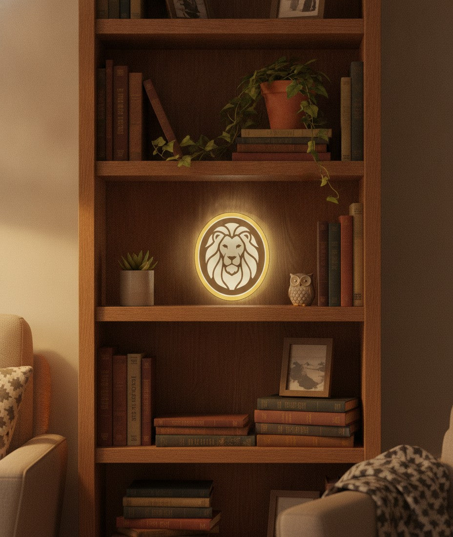 Löwe LED-Lampe im Bücherregal