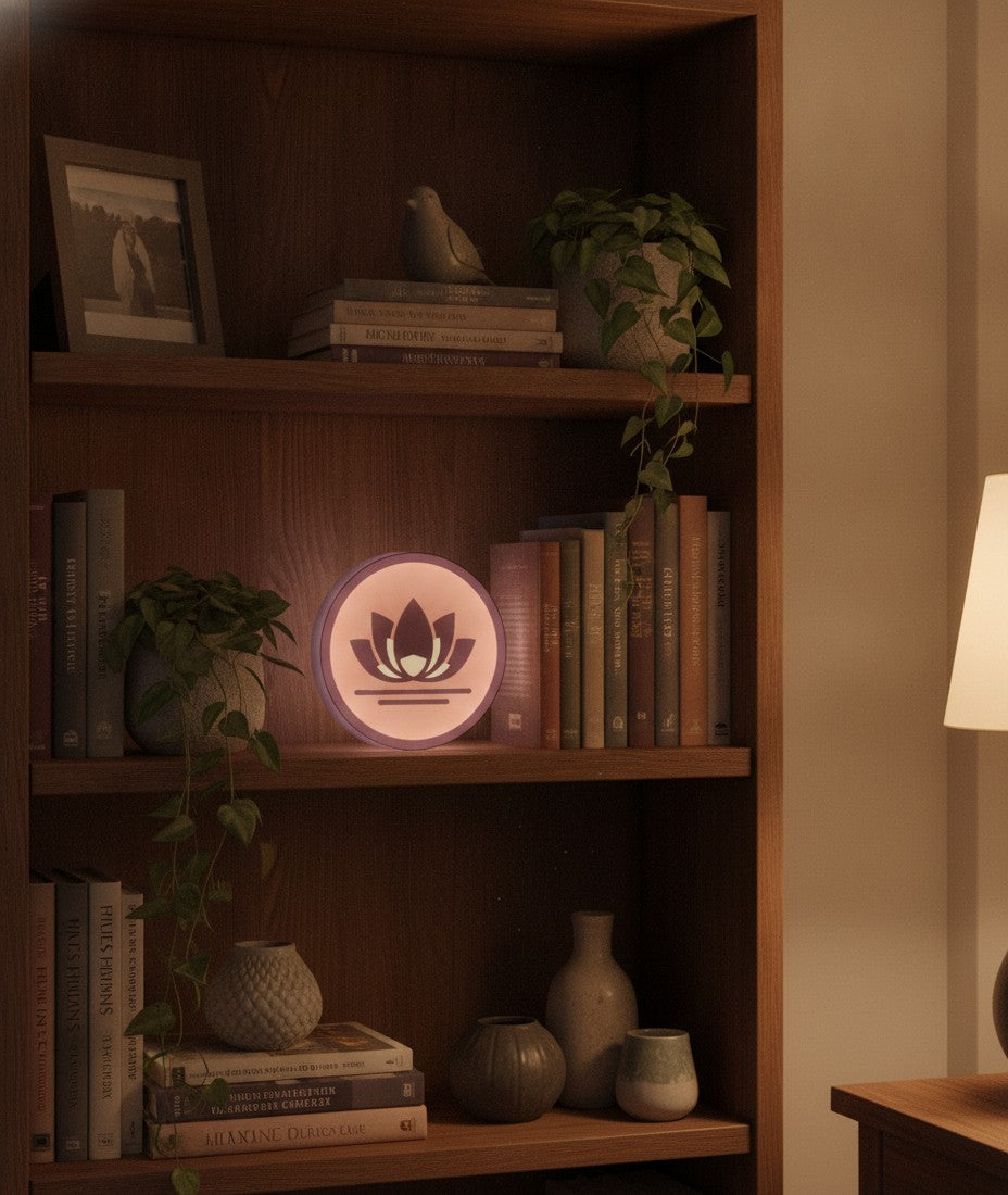 Lotusblüte LED-Lampe im Bücherregal