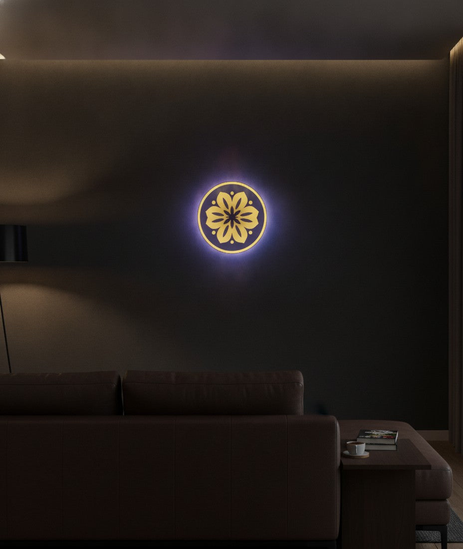 Mandala LED-Lampe an der Wand im Wohnzimmer