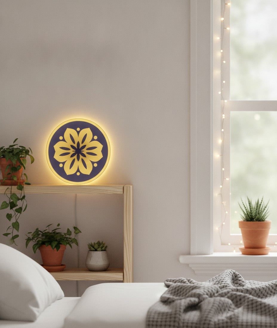 Mandala LED-Lampe im Schlafzimmer