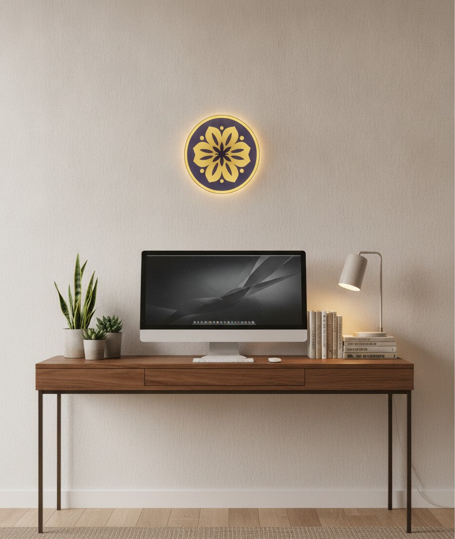 Mandala LED-Lampe im Homeoffice