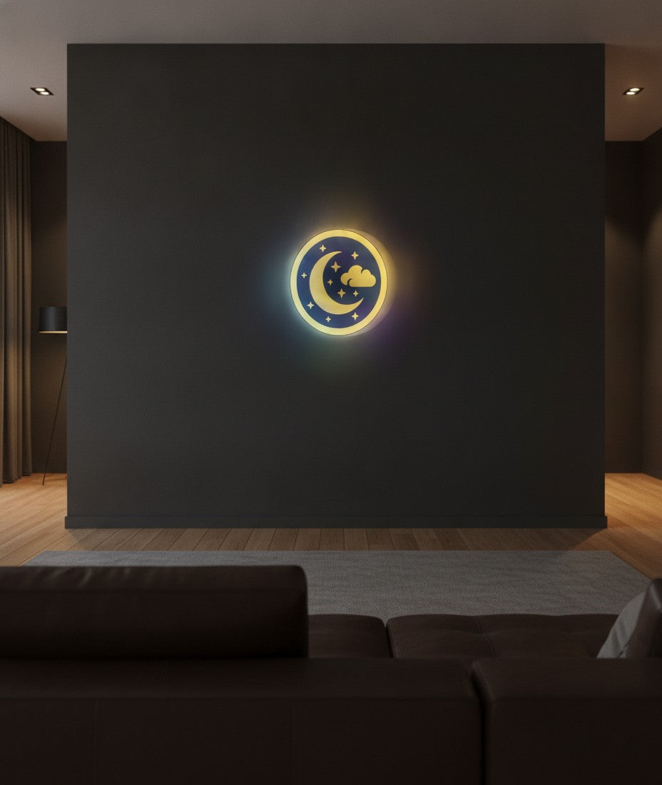 Mond und Sterne LED-Lampe an der Wand im Wohnzimmer