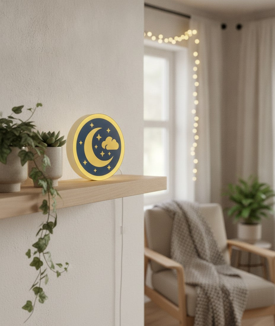 Mond und Sterne LED-Lampe im Schlafzimmer