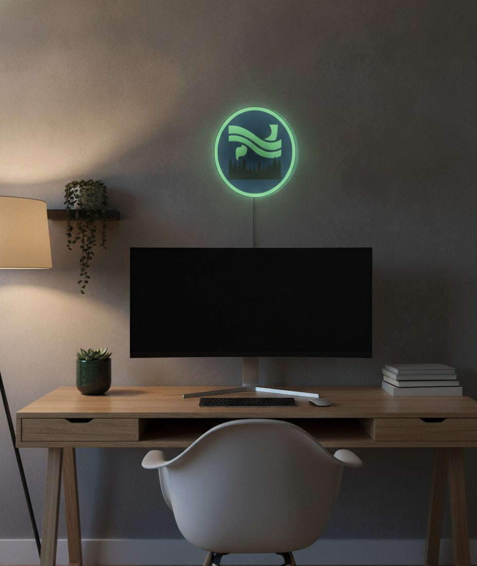 Nordlicht über dem Wald LED-Lampe im Homeoffice